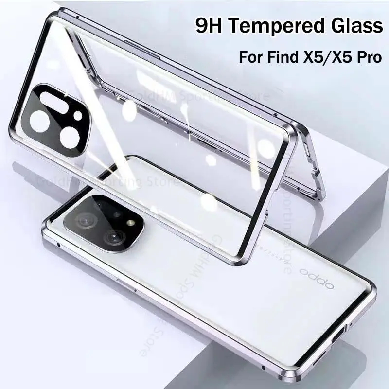 

For OPPO Find X5 Pro Magnetic Adsorption Tempered Glass Phone Case For Find X5 Pro 5G 360 Double-Sided Film Protector Flip Cover