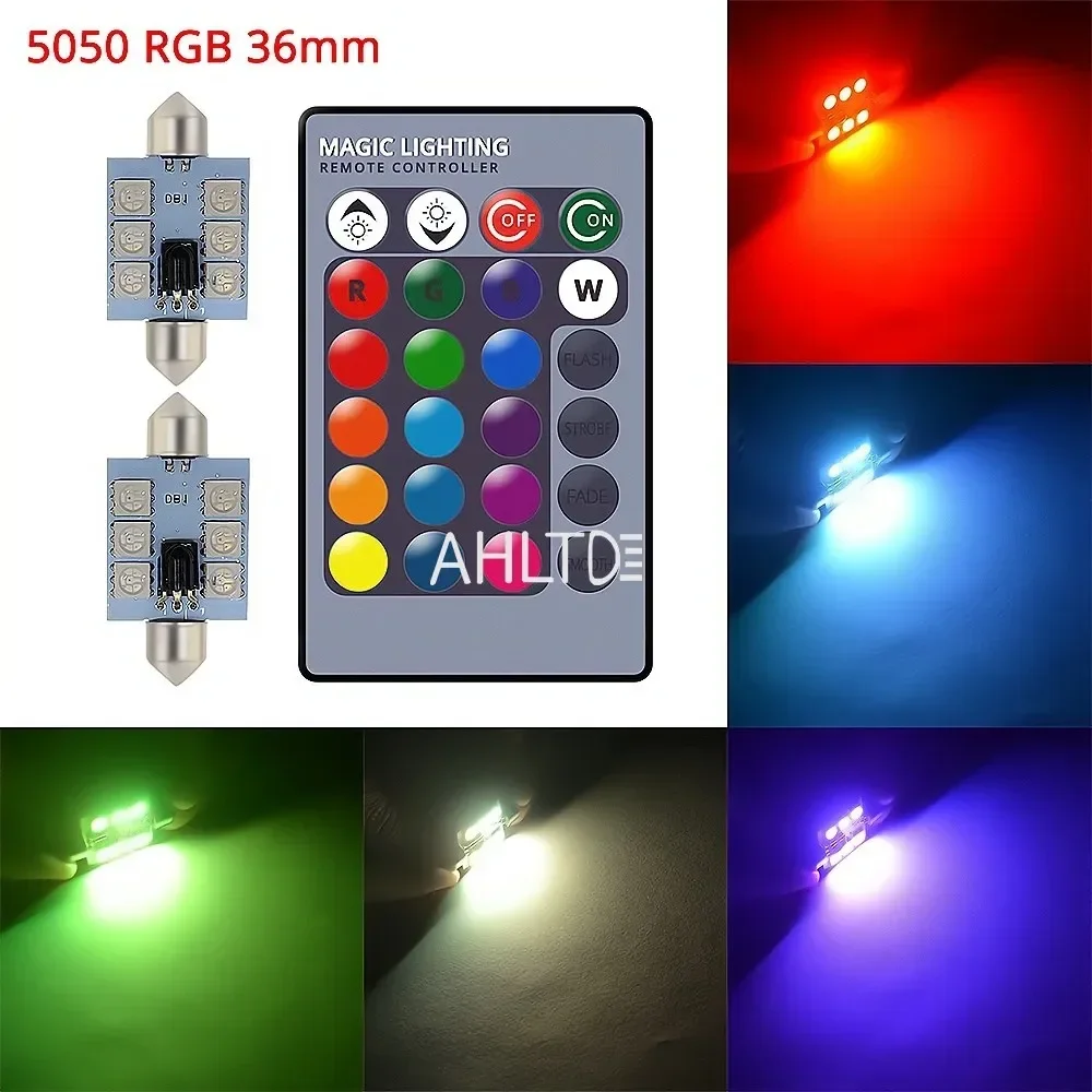 2 Stück RGB Auto-LED-Lampe C5W 5050 6SMD 12V 31-41mm Fernbedienung Innenraum-Soffittenlampe Türleselampe Dach-Kofferraum-Keilleuchte