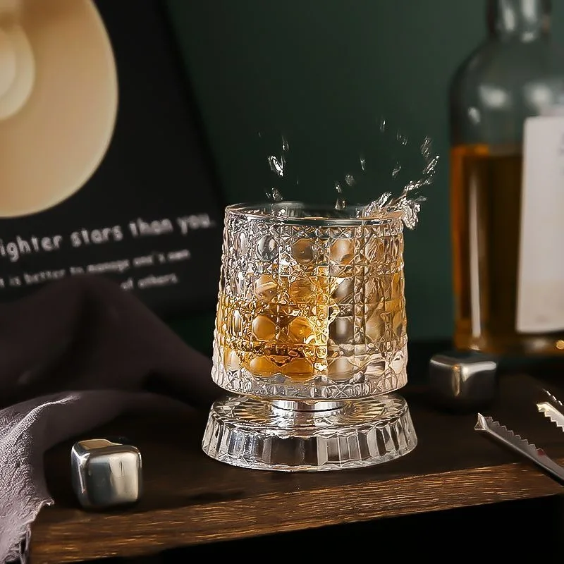 High Quality Crystal Rotating Whiskey Glass Spinning Swirling Tumbler with Stress Relief for Home Bar Party Relaxation Gift Sets