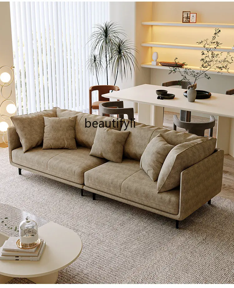 Small Apartment Home Living Room Straight Sofa French Cream Style Fabric Sofa for Three People