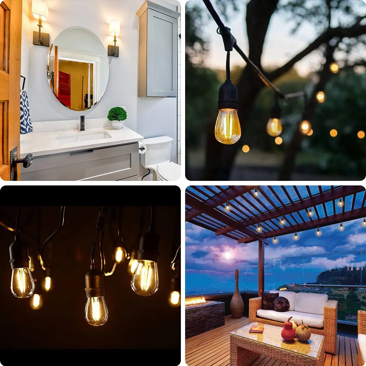 S14 String Light 12V 24V Shatterproof Led Bulb EU Vintage Garland 1W 2W Low Voltage IP44 Waterproof String Light For Garden Home