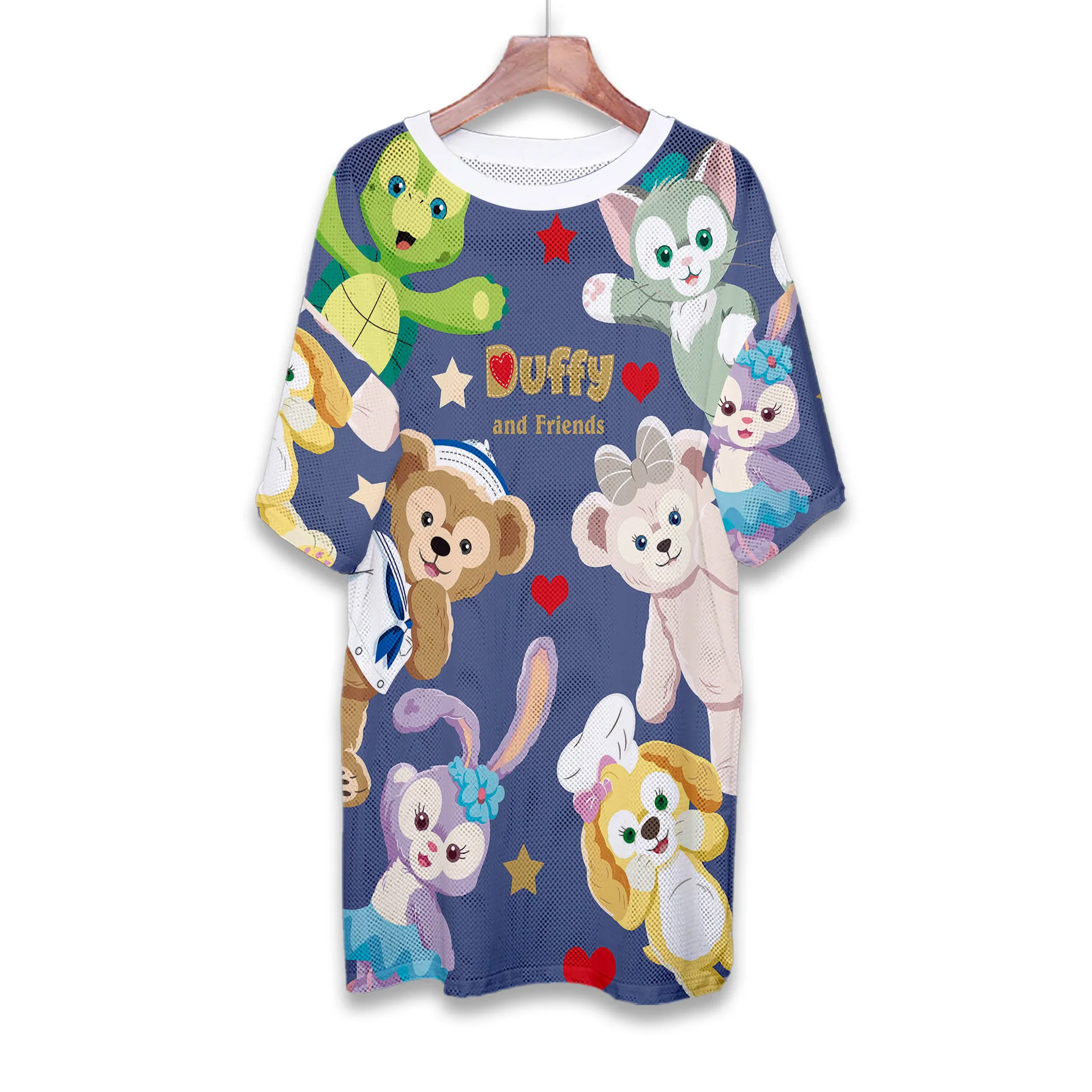 Disney Loose Stella Cartoon Women Pajamas Short Sleeve Mid Length T-Shirt Cute Cartoon Pattern Ice Silk Mesh Quick Dryer