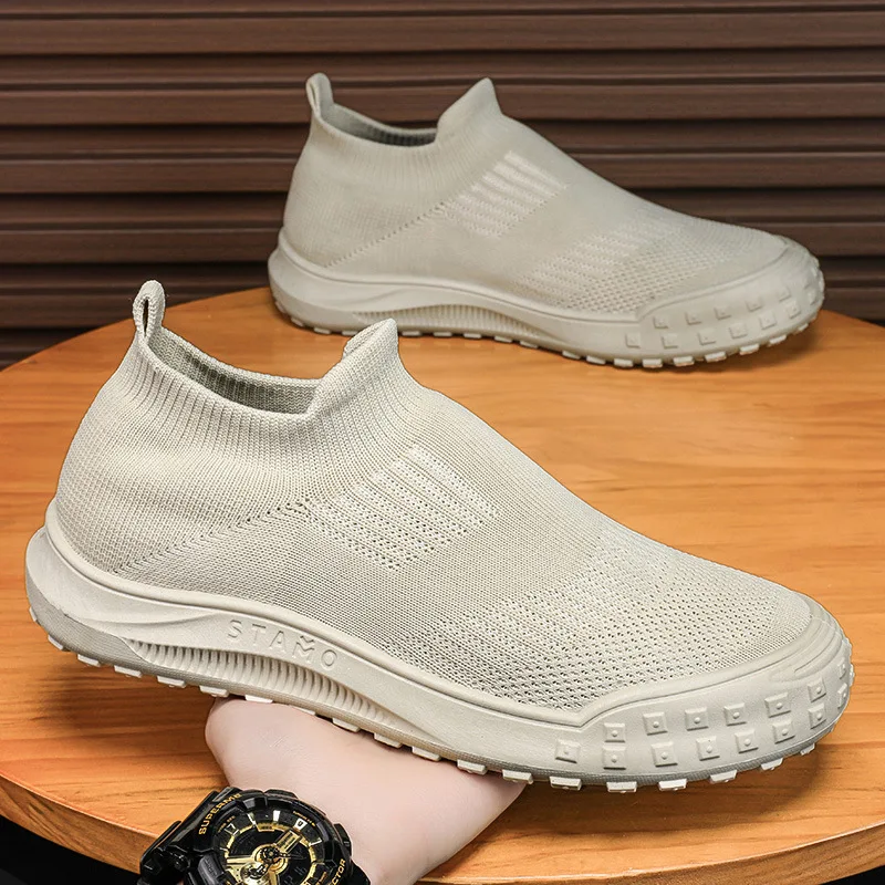 New Shoes for Men Casual Sport Shoes Breathable Knit Sneakers Spring Summer Slip-on Loafers