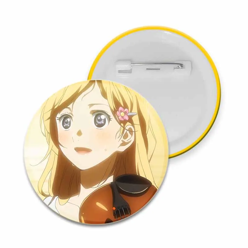 Anime Your Lie in April Badge Round Soft Button Pin Cute Creative Character Brooch for Backpack Clothes Decoration Fashion Gifts