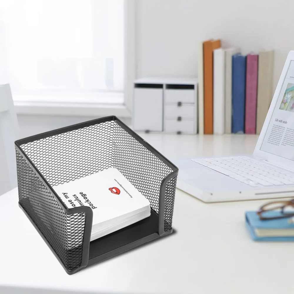 Durable Non-slip Base Design Note Box Black Metal Mesh Note Card Box Strong Convenient Sticky Note Box Business Environment