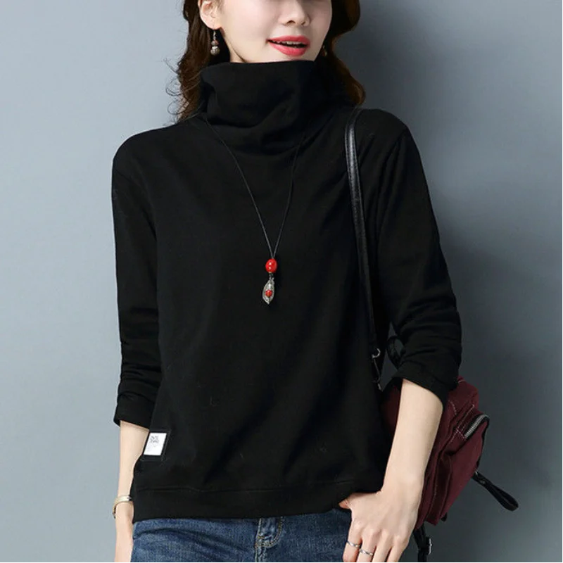 

High Collar Bottoming Shirt Women Clothing Long Sleeve Autumn Winter New Loose Solid All-match T-Shirts Tops Casual Fashion