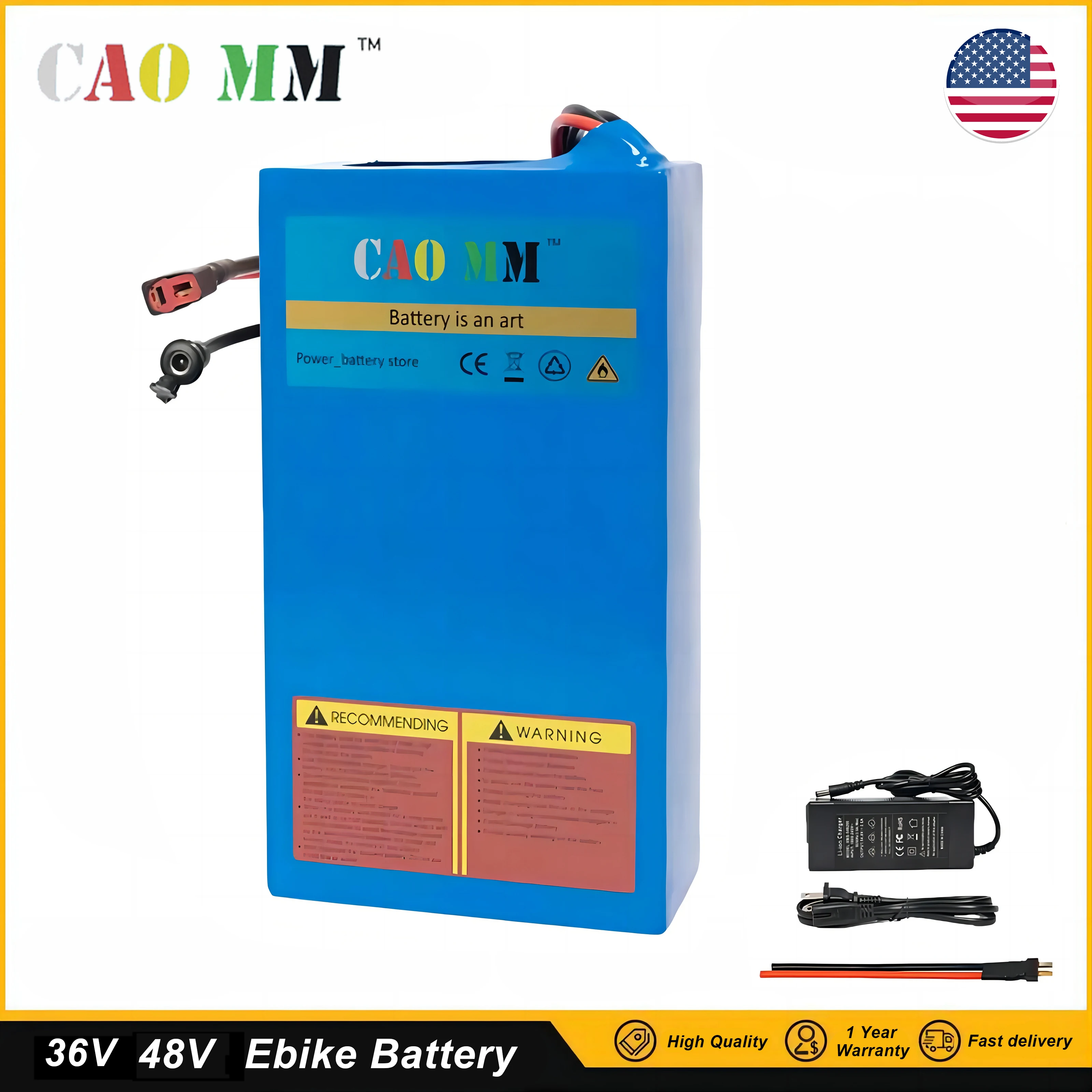 CaoMM 36V 48V 52V Ebike Battery with Charger Electric Bike Li ion Lithium Battery Pack 8 10 20Ah for Bicycle Scooter Motorcycle