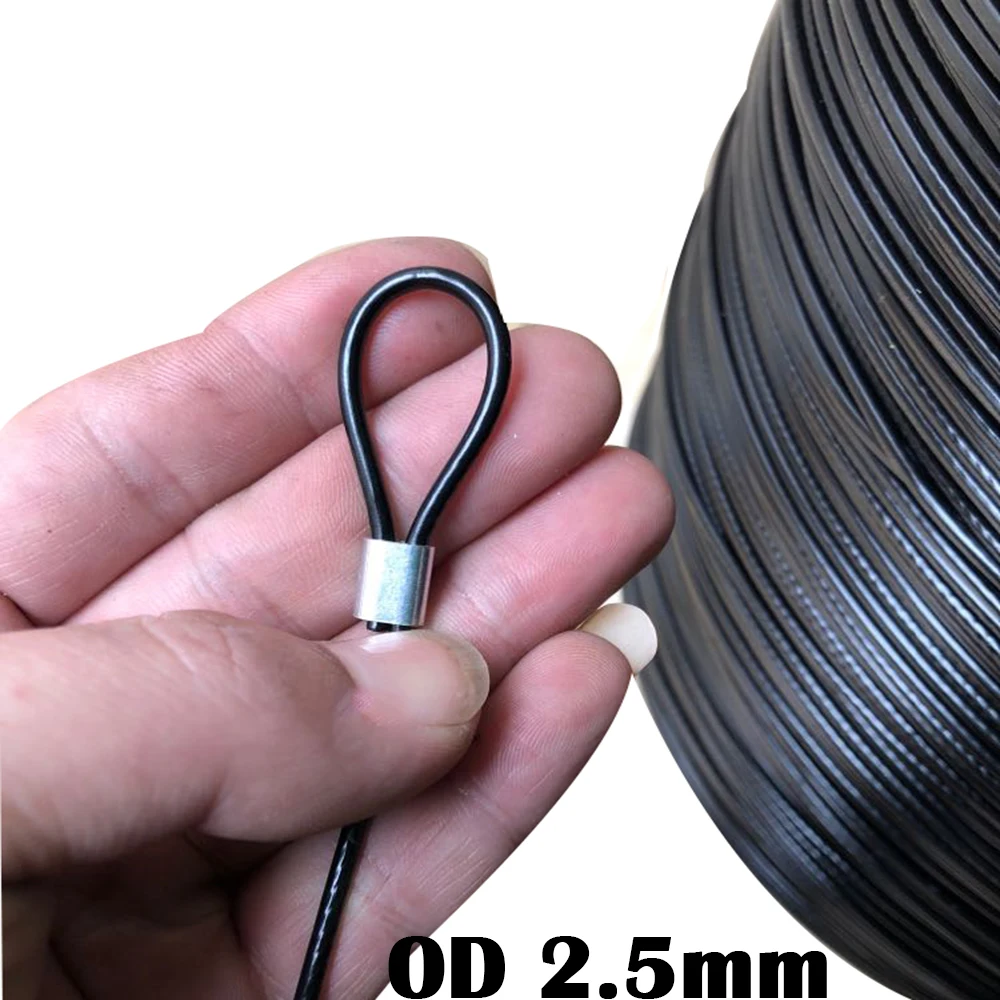 

20Meter Steel PVC Coated Flexible Wire Rope Black Soft Cable Stainless Steel Rustproof Clothesline OD 2.5mm WIth Aluminum Sleeve