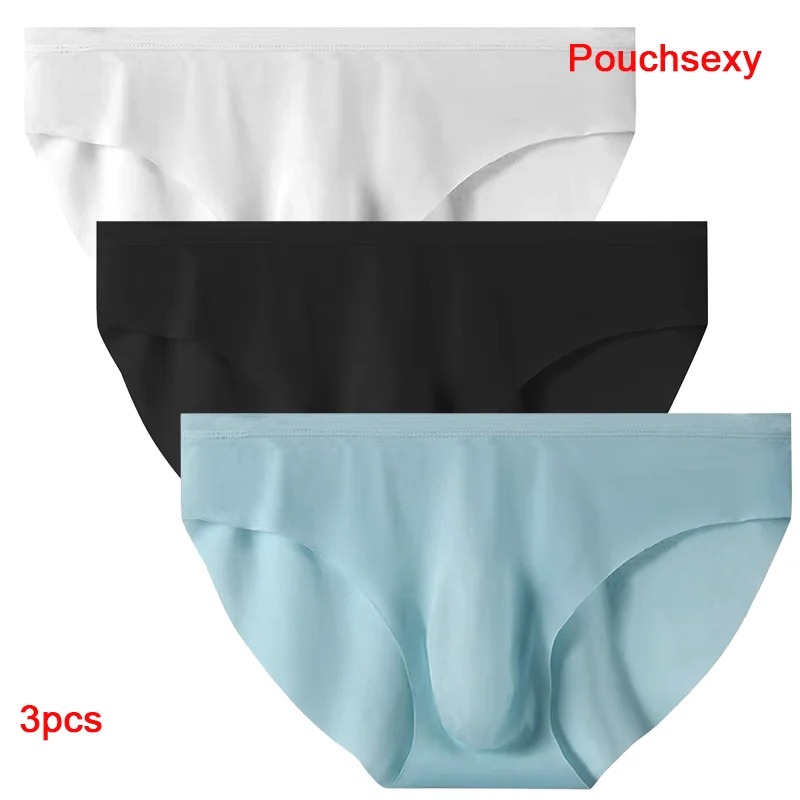 3 Pcs Mens briefs Translucent sexy men\'s underwear Breathable ice silk Summer cool ice silk boys bulge U pouch Convex