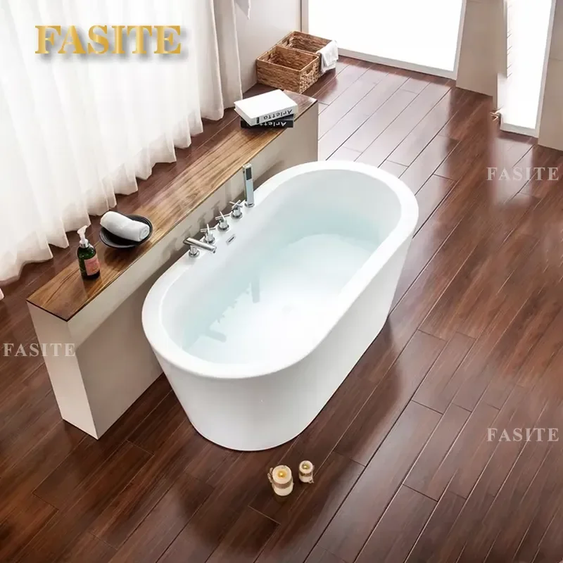 White Acrylic Freestanding Bathtub Customizable Soaking Tub Modern Standalone Bath for Bathroom Spa Relaxation Durable Leak