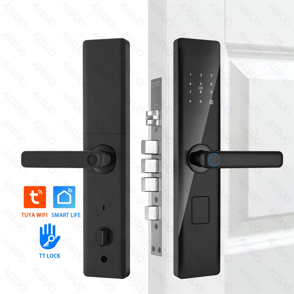 الأمن TUYA WIFI قفل ببصمة الأصبع الإلكترونية عن بعد فتح مفتاح البطاقة الرقمية Cerradura Intelligente Ttlock قفل الباب الذكي