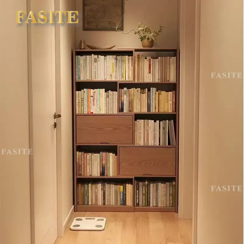 For Solid Wood Retractable Bookshelf Children Floor Shelf Wall Mounted Study Bookcase Storage Cabinet Living Room Display