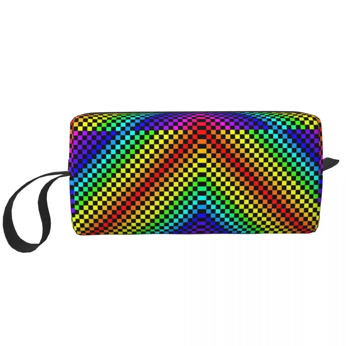 Checkered Rainbows Makeup Bag Cosmetic Organizer Storage Dopp Kit Toiletry Cosmetic Bag for Women Beauty Travel Pencil Case