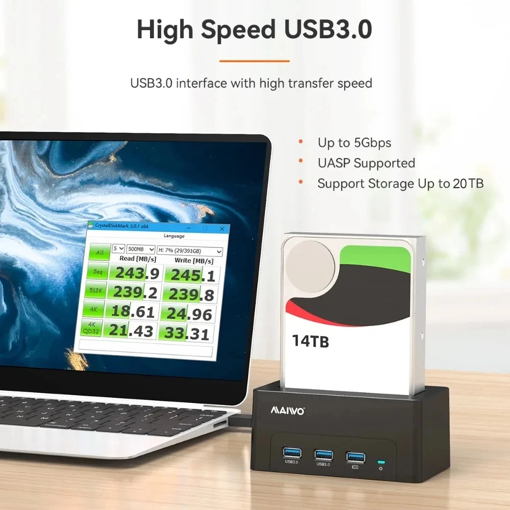 MAIWO 2.5/3.5 Inch HDD Case USB to SATA Docking Station for 2.5 3.5 SATA HDD SSD with USB 3.0 Ports 1 Fast Charge Port HDD Case
