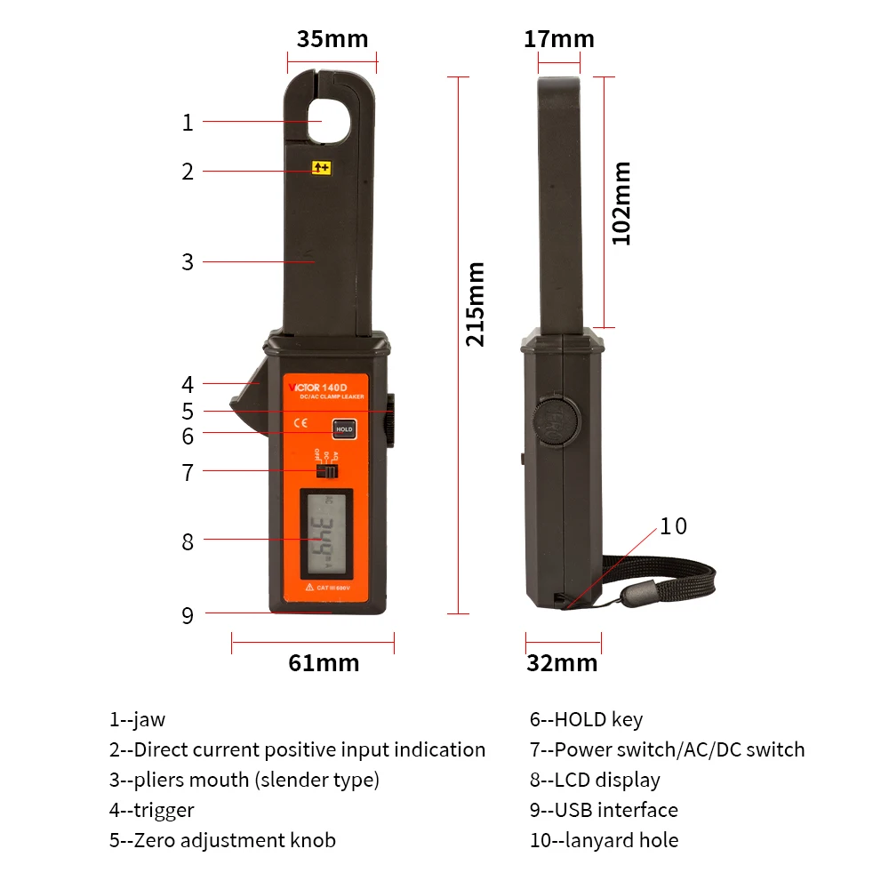 VICTOR 140D Clamp Leakage Current Meter DC/AC Car Dark Current Tester Digital Integration Technology Non-contact Measurement