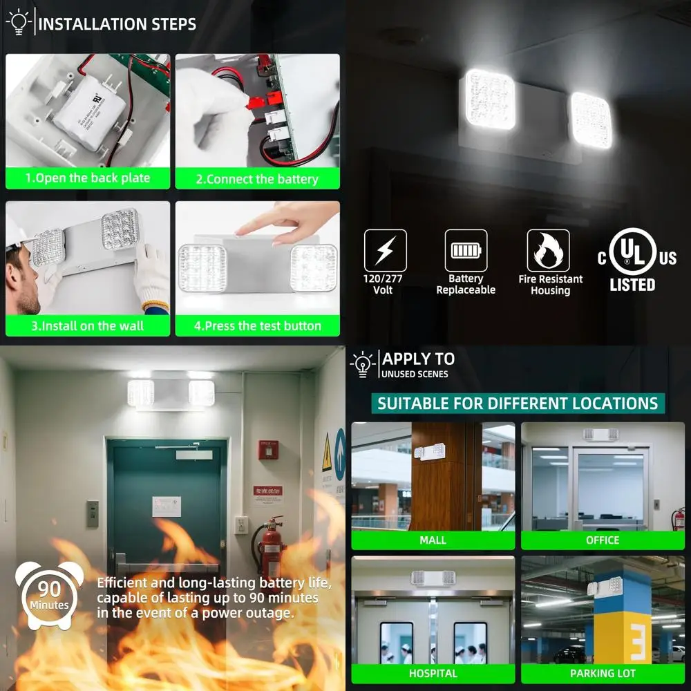 

Battery-Backed LED Emergency Lighting, Adjustable, Commercial/Business Use, 120V/277V AC, UL Listed, 6-Pack