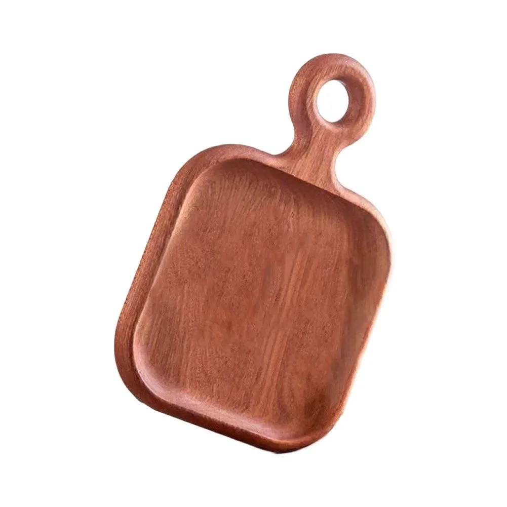 Handcrafted Ebony Wood Square Serving Plate with Loop Handle and Juice-Containment Groove for Table Decor 27x18x2cm