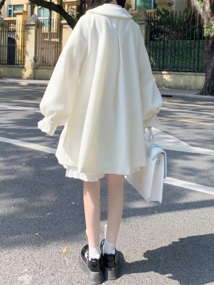 Japanese Sweet Bow Preppy Style Coat Women Patchwork Ruffled Harajuku A-line Jackets Y2k Aesthetic Grunge Single Breasted Jacket #6