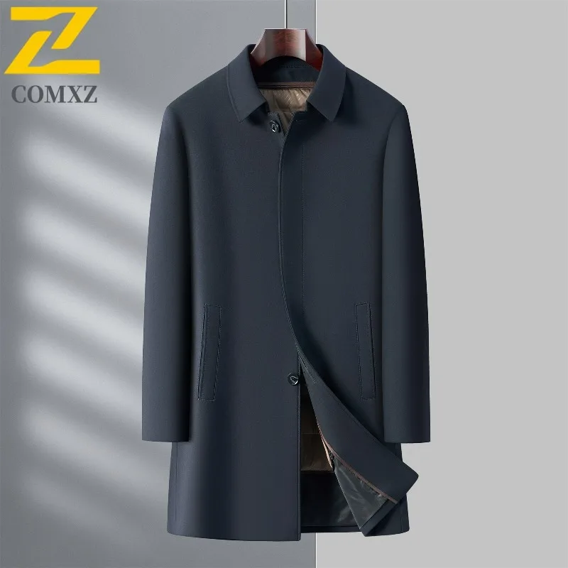COMXZ Mens Long Down Jacket Premium Lapel Commute Office Lightweight Padded Jackets Detachable Inner Layer Comfort Winter Coat