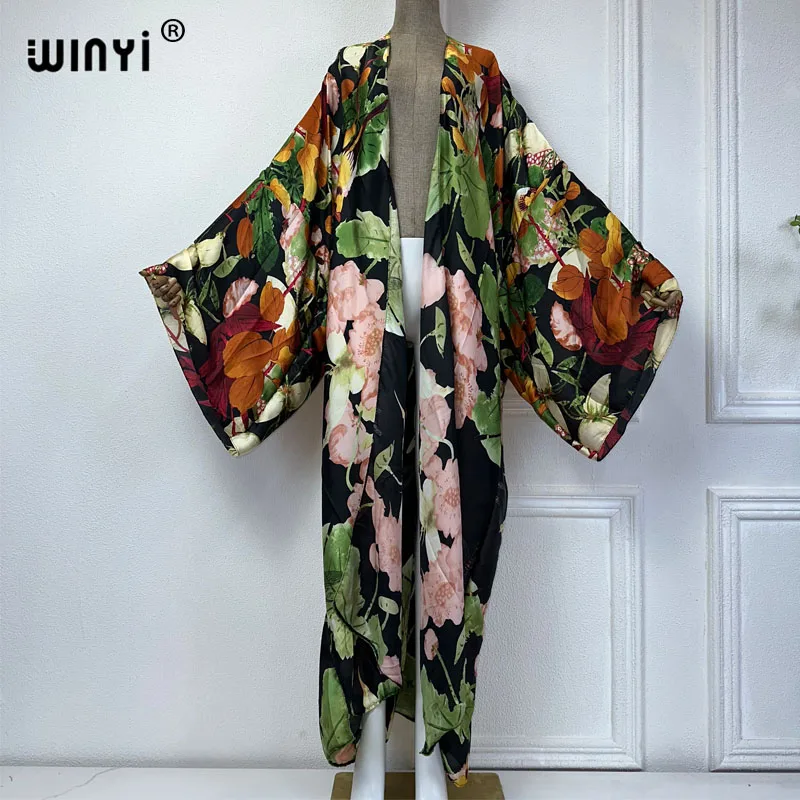 2024 WINYI letni nadruk kostium kąpielowy elegancki afrykański sweter damski boho seksowny wakacyjny Kimono z długim rękawem moda abaya