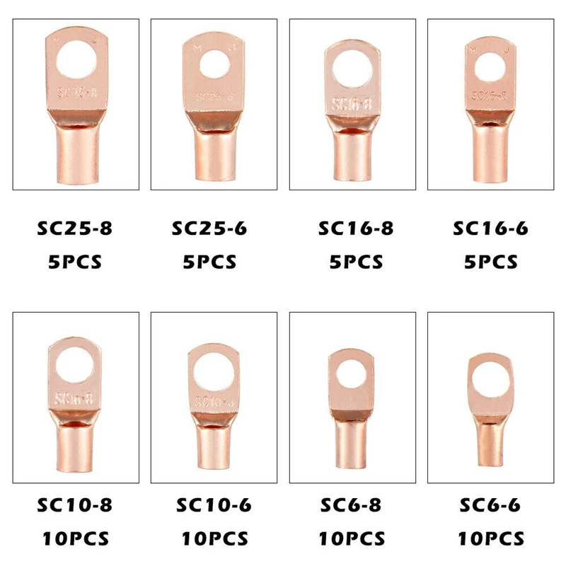 Conjunto De Conector De Terminais De Cobre De Peephole Dourado, Série SC6-25, 60Pcs