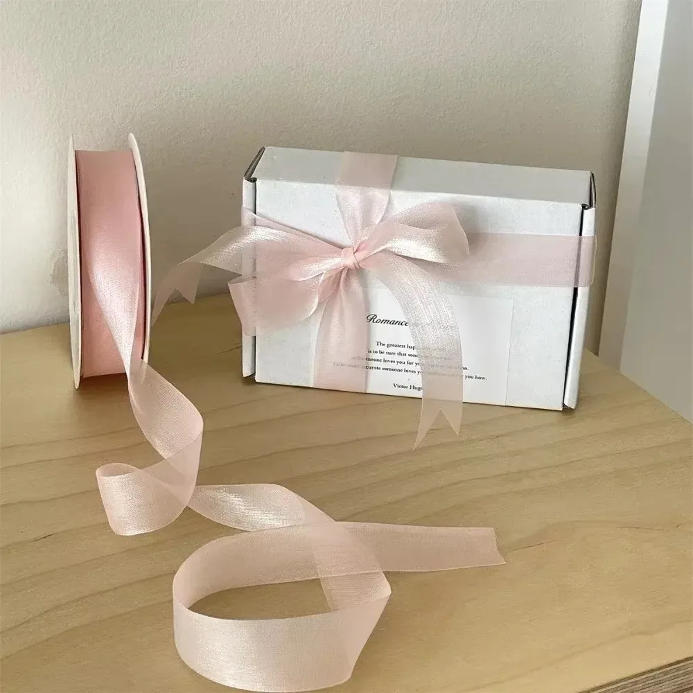 Translucent Chiffon Ribbons 2.5cm Width Solid Color Festival Gift Box Packing Ribbons Handicraft Bowknot DIY Hair Clip Ribbons