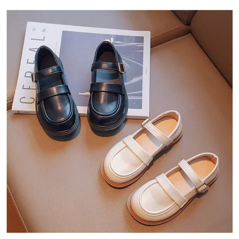 School Student Girls Black Small PU Leather Shoes Summer New Children\'s Soft Sole Summer Princess Performance Loafer Flats