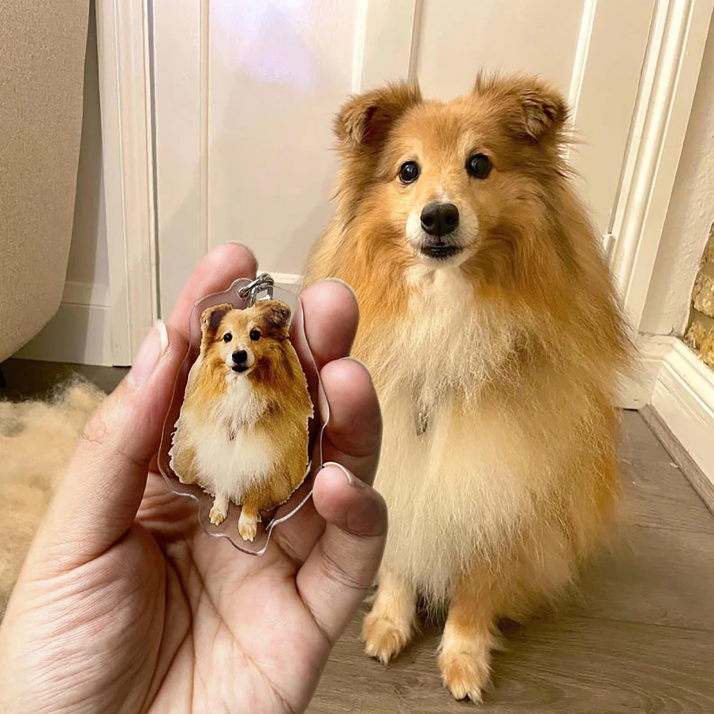 

2Pcs Custom Pet Photo Acrylic Keychain Dog Cat Portrait Keychains Personalized Dog Photo Keyring Pet Memorial Gift