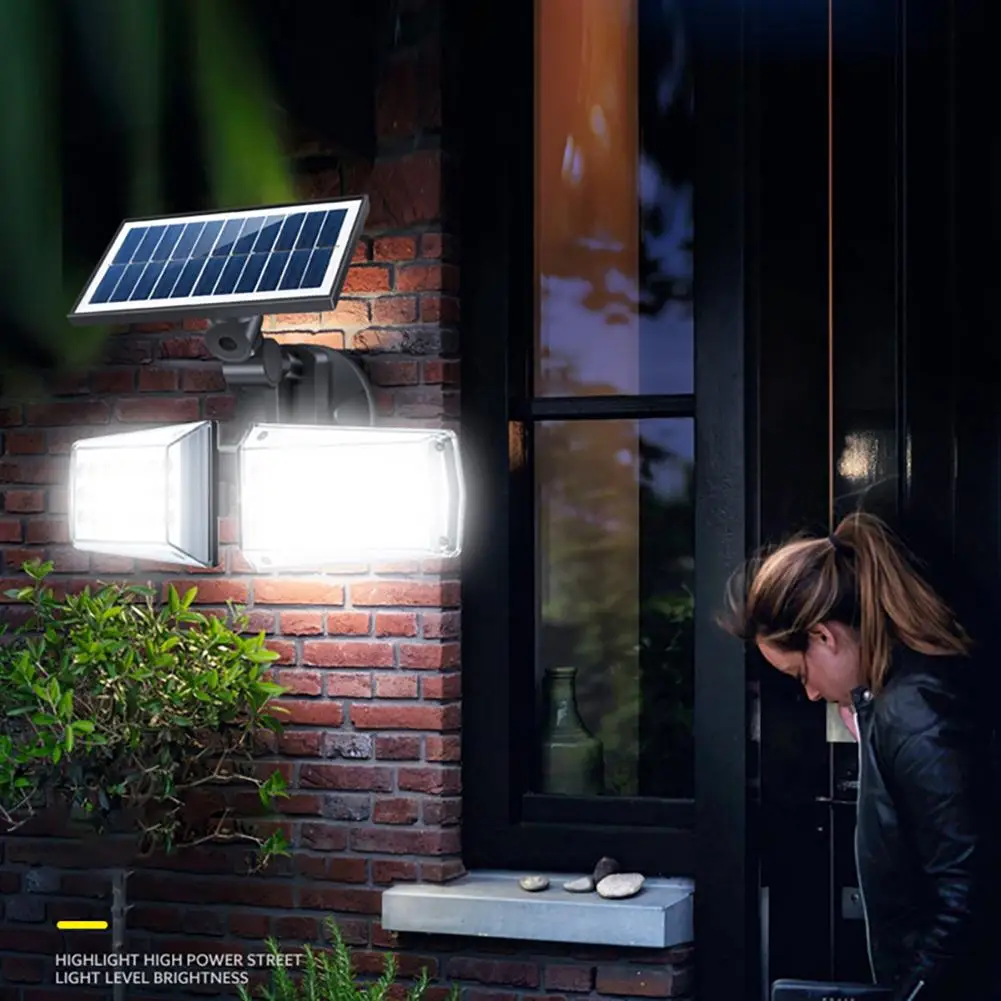 Lámpara Solar de pared para exteriores, accesorio giratorio de doble cabeza, impermeable, con detección humana, para microondas, patio y calle, novedad de 2023