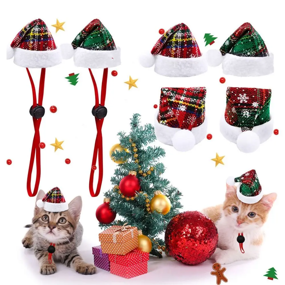 

Pet Dress Up Decorative Christmas Pet Hat Adjustable Cloth Puppy Christmas Hat Red/Green with Drawstring Cat Headgear Hat Party