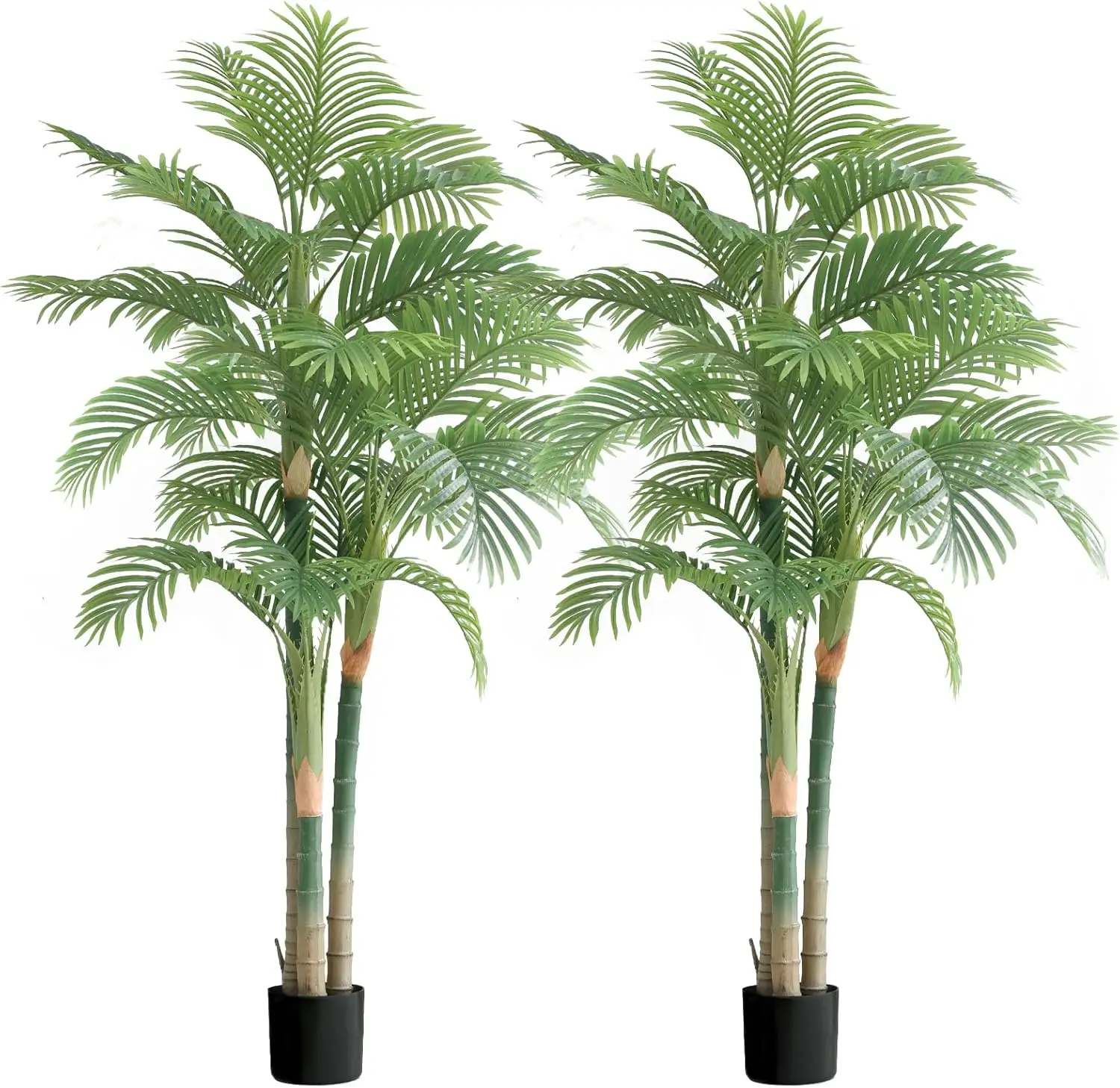 7FT Fake Palm Trees 2pcs, Artificial Golden Cane Palm Tree 84IN, Green Large Tropical Palm Fake Plant in Pot for Indoor Outdoor