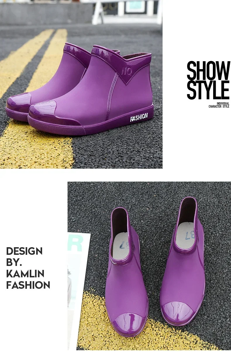 Modische Damen-Regenschuhe für Outdoor-Aktivitäten, Rutschfeste Wasserdichte Gummistiefel, Bequeme Regenstiefel mit Weicher Sohle, Neue Kurze Stiefel für Damen – Detail 7