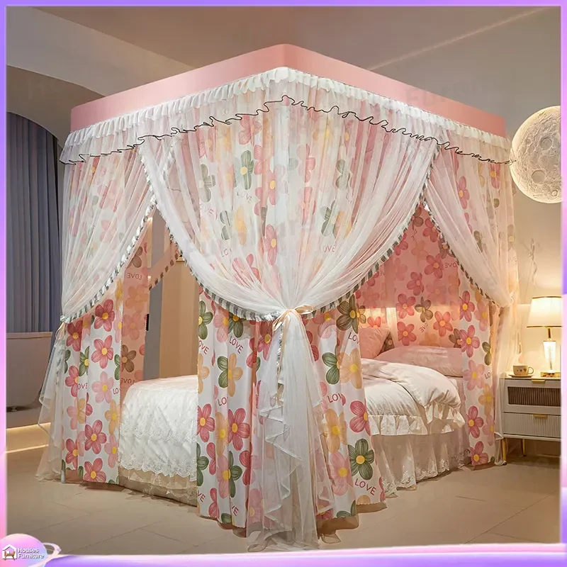 2025 new four-season model three-door floor-to-ceiling bed mantle mosquito net shading and mosquito-proof integrated bed