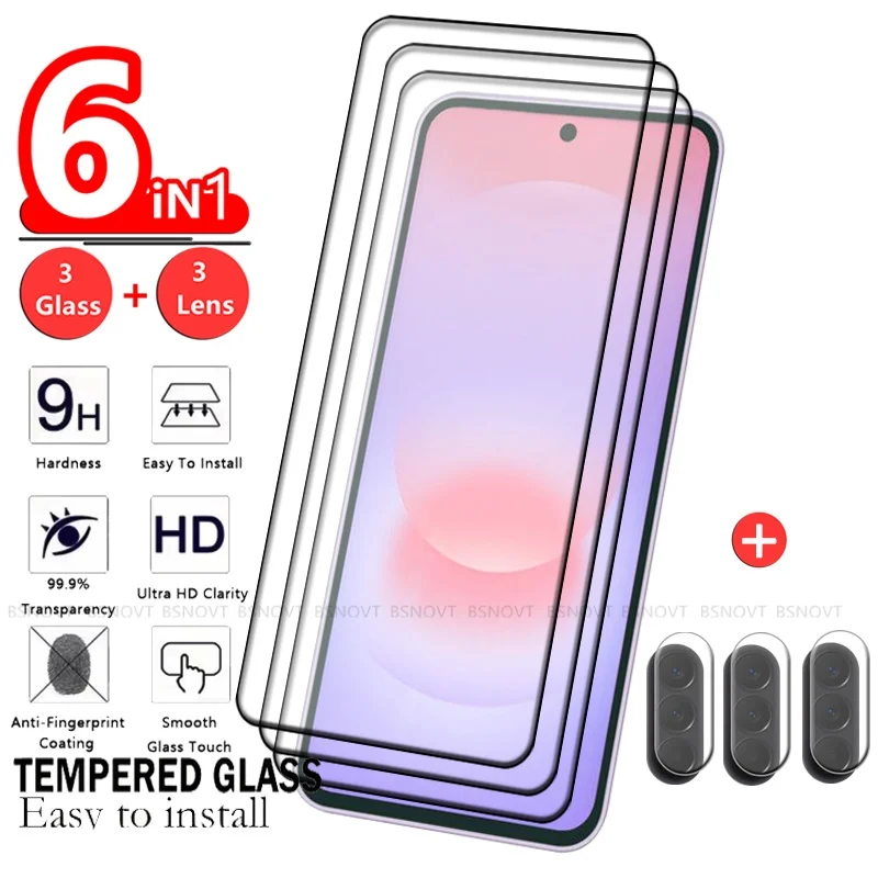 6-in-1 For Samsung A27 Glass Samsung A27 Tempered Glass Full Cover Glue HD 9H For Screen Protector Samsung Galaxy A27 Lens Glass