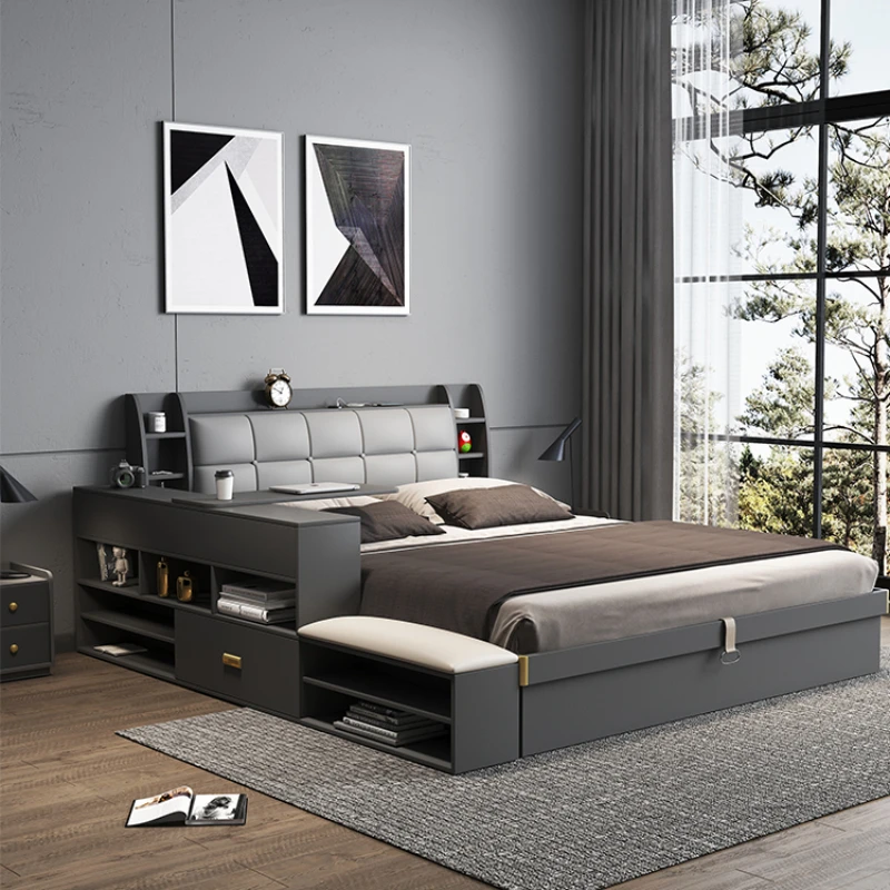 Wood Headboard Double Bed Frame Drawers Modern Elegant Luxury Bed Frame Full King Queen Size Cama Moderno Lujo Bedroom Furniture