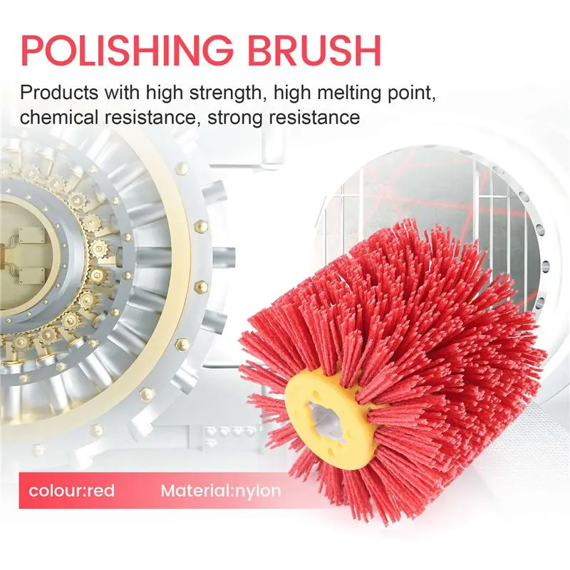 N96R Red Abrasive Wire Drum Brushes Deburring Polishing Buffing Wheel For Furniture Wood Angle Grinder Adapter
