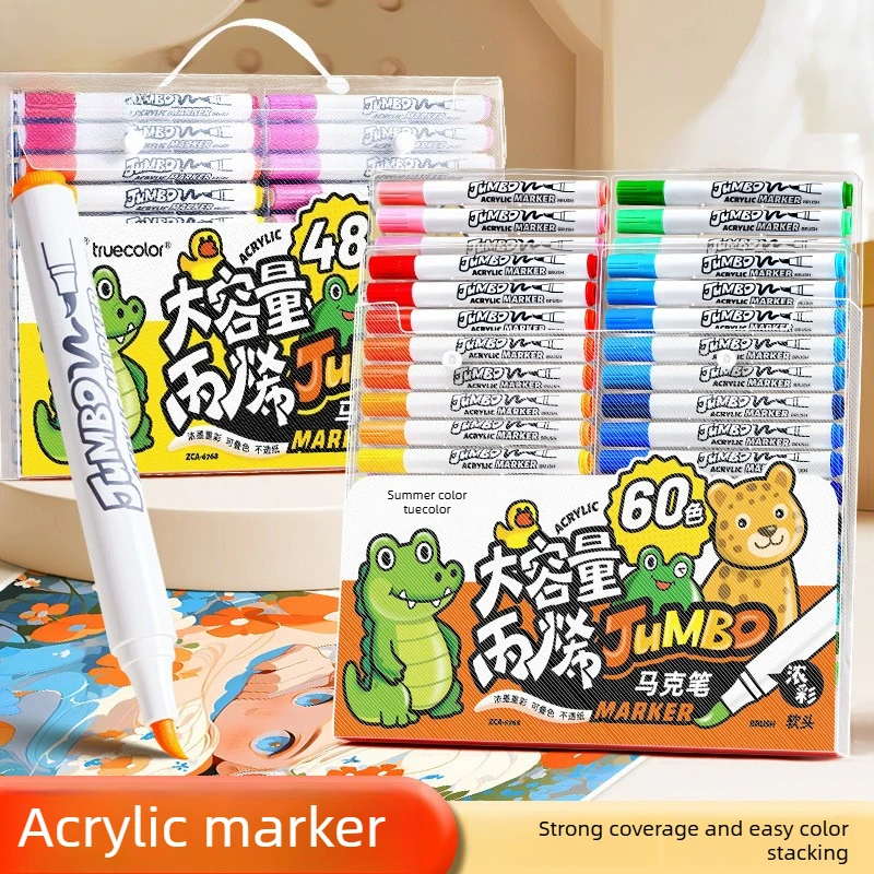 

12 Color Acrylic Markers Set With Storage Box Soft Tip Odorless Quick Dry For Creative Design School Office DIY Projects