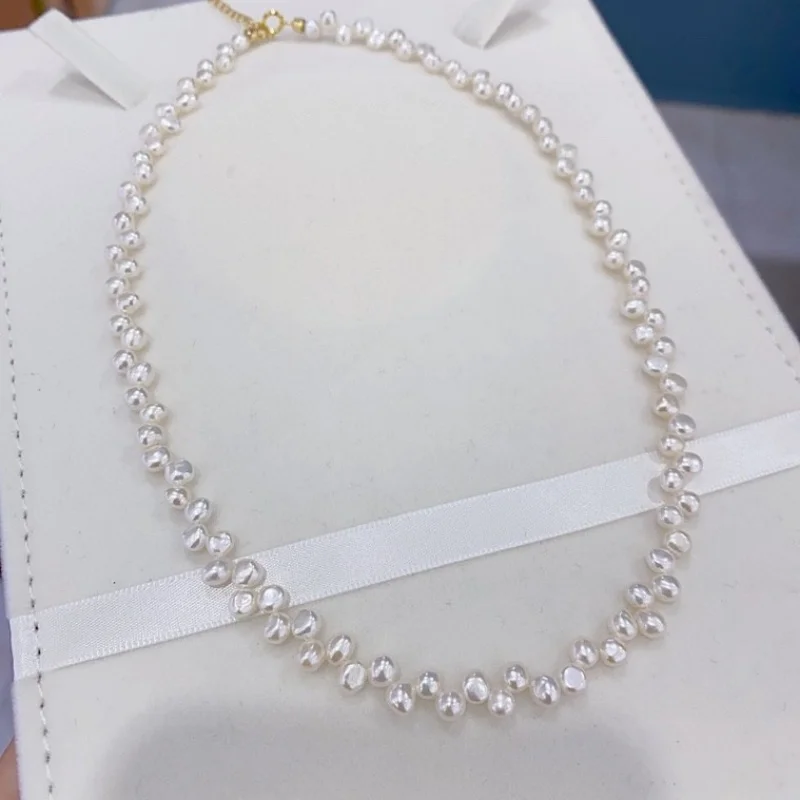 

SGARIT Natural Freshwater Pearl Necklace Irregular Baroque Pearls 925 Sterling Silver Clavicle Chain Women's Jewelry SN29