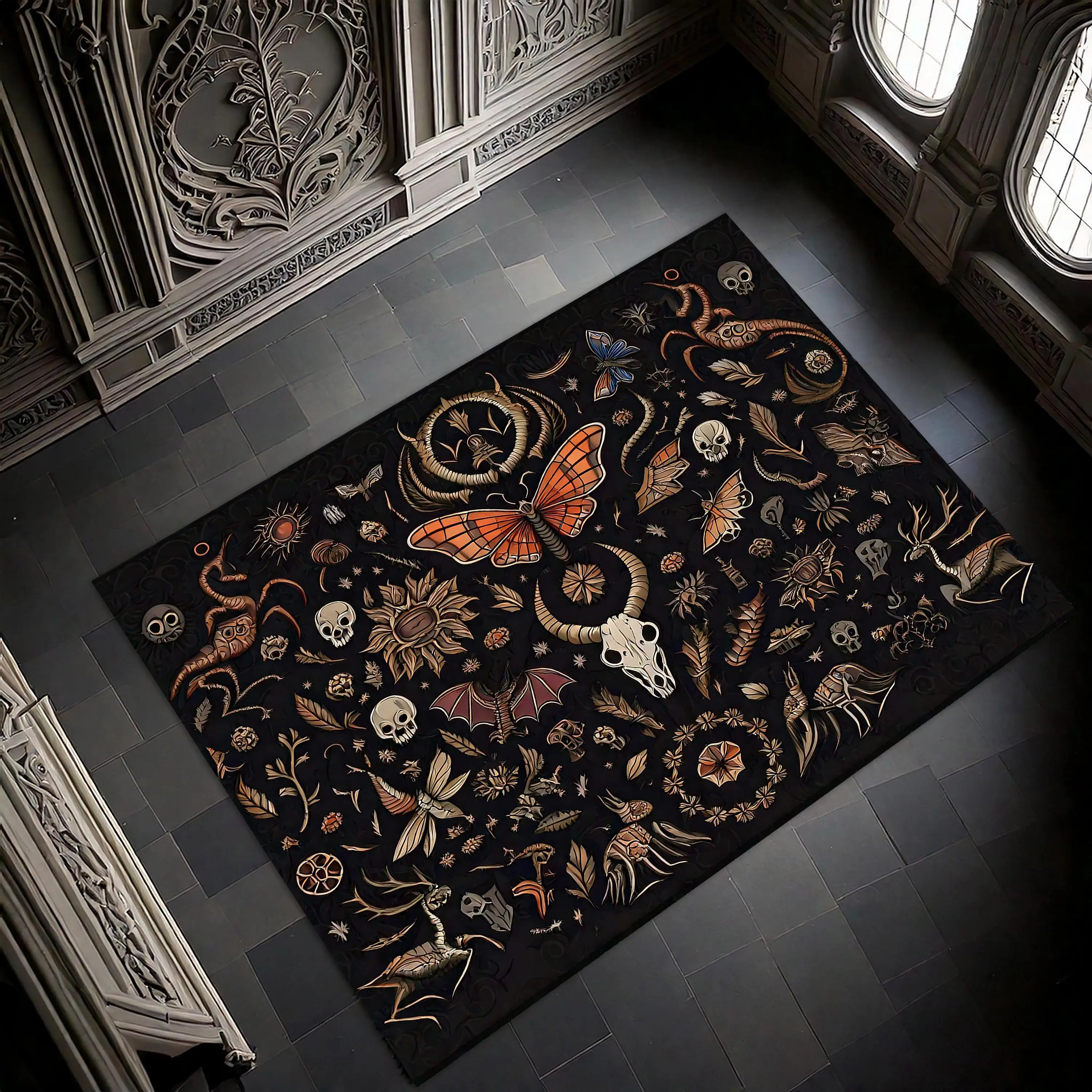 1pc Black Gothic Witch Decor DoorMat, Non-slip Floor Mat, Suitable for Living Room, Bedroom, Bathroom, Holiday Home Decoration