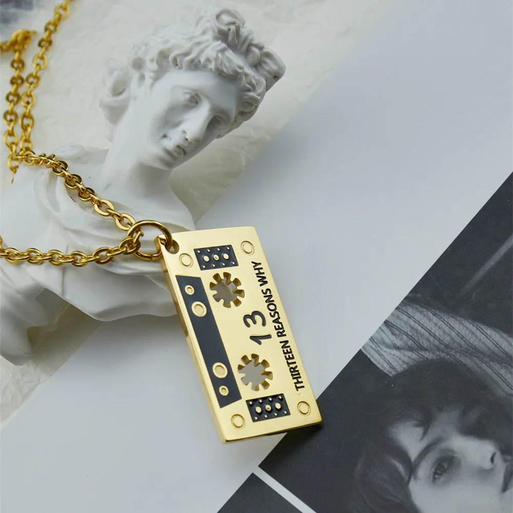 Trendy Thirteen Reasons Tape Necklace Titanium Steel Cassette Pendant Hipster Men Women Hip Hop Jewelry