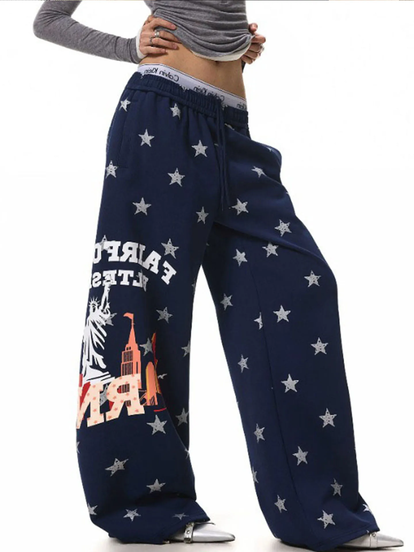 Women's Blue Gothic Baggy Star Sweatpants Y2k Emo Pants Harajuku Oversize Pants Japanese 2000s Style Vintage Trousers Clothes