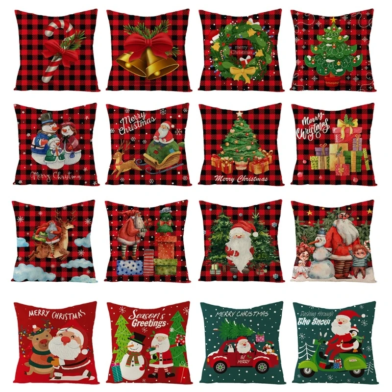 Christmas Plaid Pillowcase for Home Bedroom Chair Sofa Decoration Pillow Cases A0KC