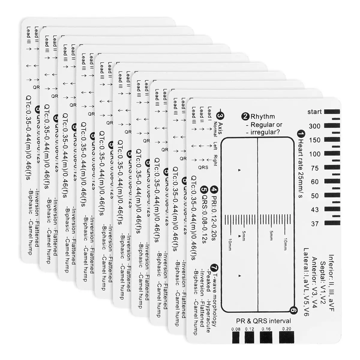 A45I 10pcs ECG 7 Step Ruler, Transparent EKG Calipers for Accurate Heart Rate Measurement