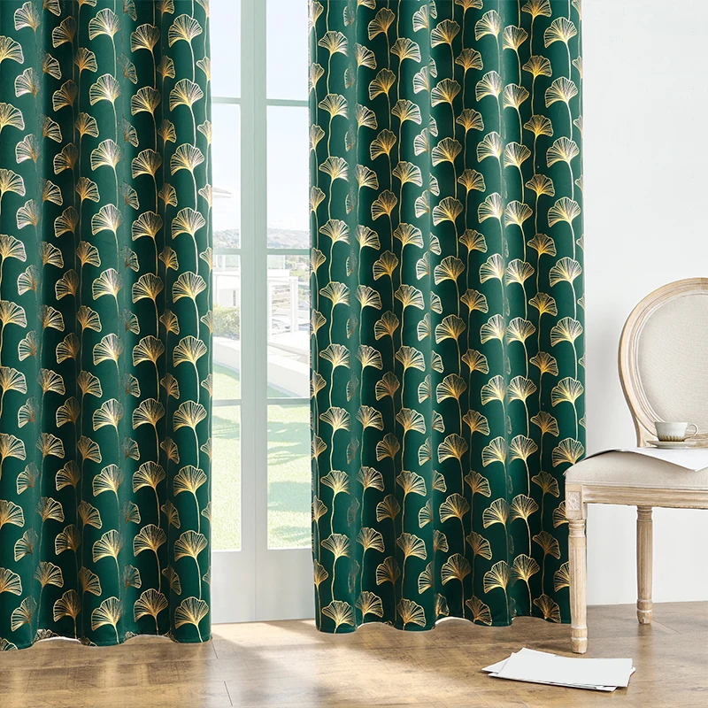 1 piece of blackout curtains gold leaf ginkgo leaf curtains, room light-reducing heat-insulating and noise-reducing curtains,