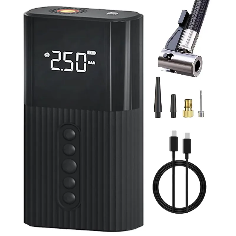 Rechargeable Bike Tire Inflator, Presta Valve Compatible Fast Inflate Deflate 6000mAh Portable Air Pump