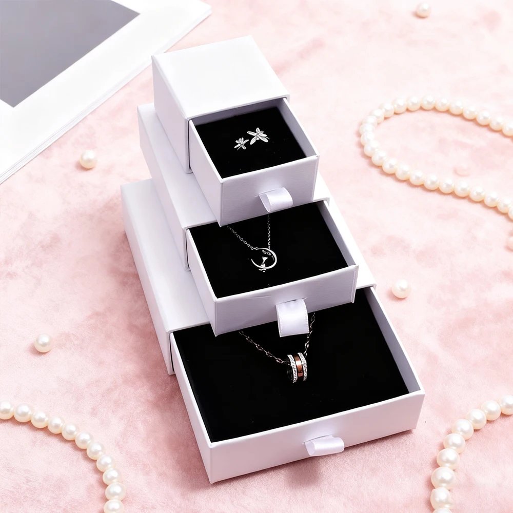 ورقة بيضاء هدية درج صندوق عرض المجوهرات المنظم صندوق تخزين شيك تغليف المجوهرات السائبة درج صندوق من الورق المقوى مخصص