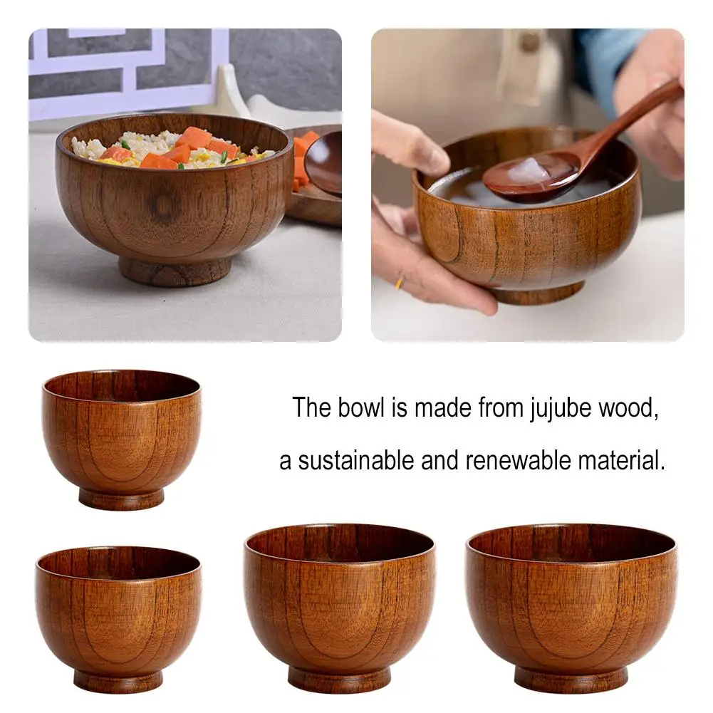 Wooden Bowl Japanese Style Rice Soup Bowl Kitchen Salad Noodles Ramen Jujube Tableware Bowl Container Food Wooden Bowl A6H2