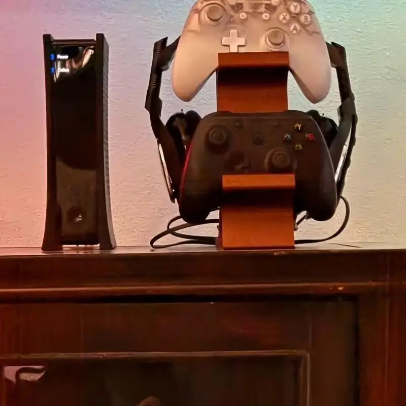 ●3-in-1 Controller Stand For Desk With Headset Holder Gaming Organizer For 2 Gamepads & 1 Headphone Non-Charging Desktop Dock view 5