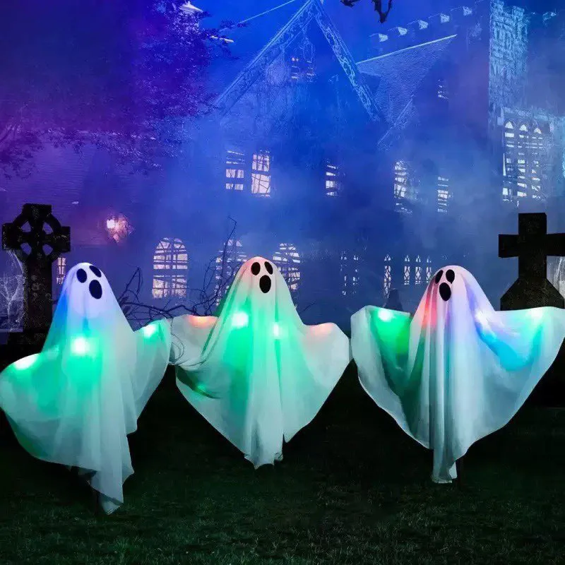 3pcs/Set Halloween Ghost Glow Colorful Ghost Festival Outdoor Tricky Decoration Courtyard Porch Ghost Yard Scene Decorations