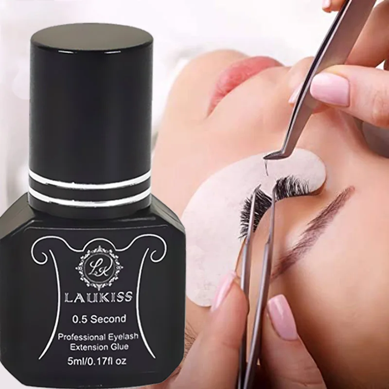 Eyelash Extension Glue 0.5s Fast Drying Eyelashes Glue 5ml Pro Lash Glue Black Adhesive Retention Long Last 5-8Weeks